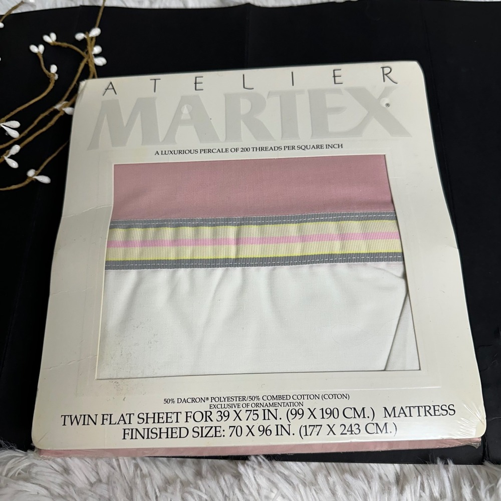Atelier Martex Vintage Twin Flat Sheet‎ Pastel Trims NEW Cotton Blend